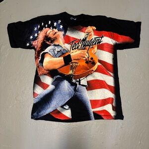 Vintage 90s Ted Nugent One Nation Under Ted all over print t-shirt USA Flag L